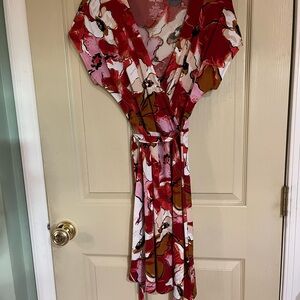 Nine West Red and Pink Floral Midi Dress